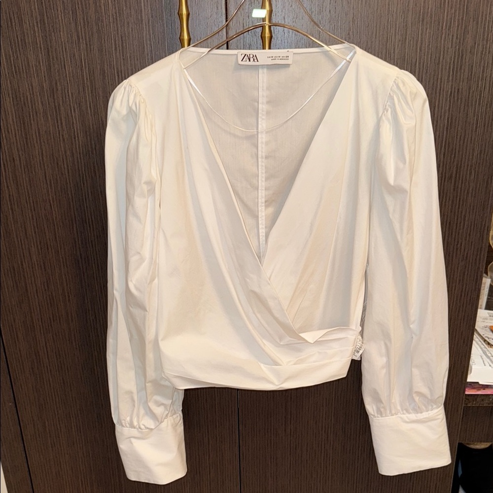 Zara White Long Sleeve Blouse NEW M
